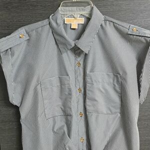 Michael Kors Navy and White Striped Casual Shirt